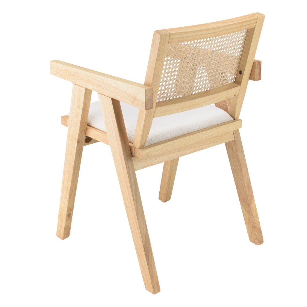 AGATHE - Fauteuil bois d'Hévéa assise tissu blanc dossier rotin naturel