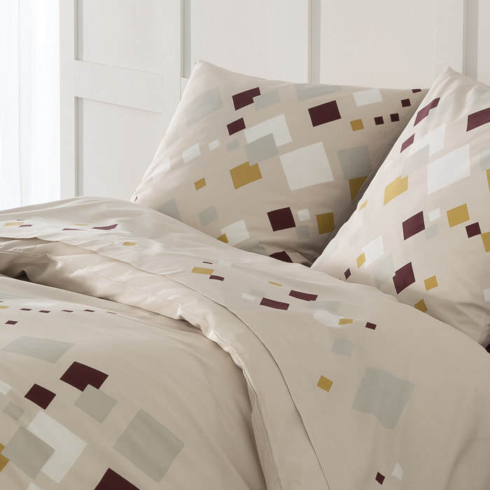 Parure de couette 100% coton motif losange - beige