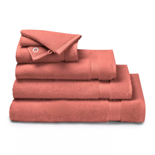 Serviette eponge pur coton 550 g/m² uni rose Elea corail