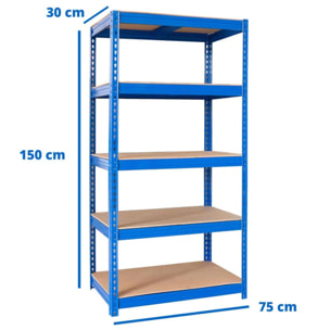 Scaffali metallici 150x75x30 cm 5 ripiani blu