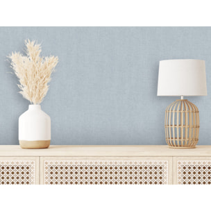 Papier peint uni effet toile lin bleu ciel doux