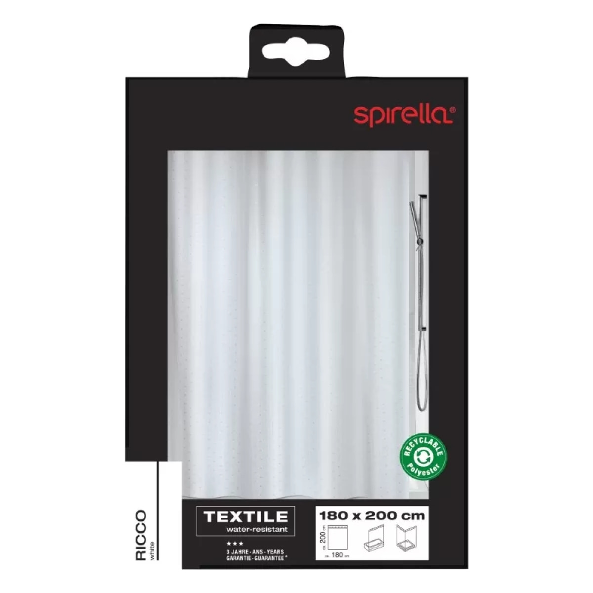 Rideau de douche Polyester RICCO 180x200cm Blanc Spirella