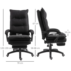 HOMCOM Fauteuil de bureau direction massant hauteur réglable dossier inclinable repose-pied intégré toile de lin noir