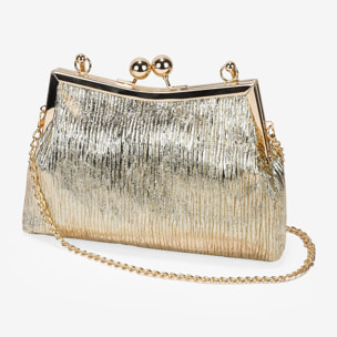 Bolso de fiesta dorado con boquilla y asa metálica