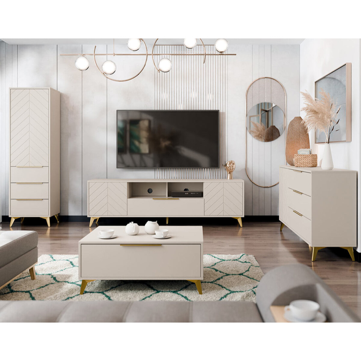 Boccioni - buffet bas - beige - 3 tiroirs et 1 porte - 154 cm - Beige