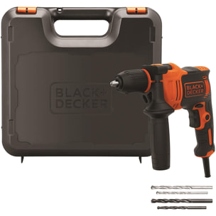 Perceuse à percussion filaire 710W 4 forets de perçage en coffret BLACK+DECKER BEH710K-QS