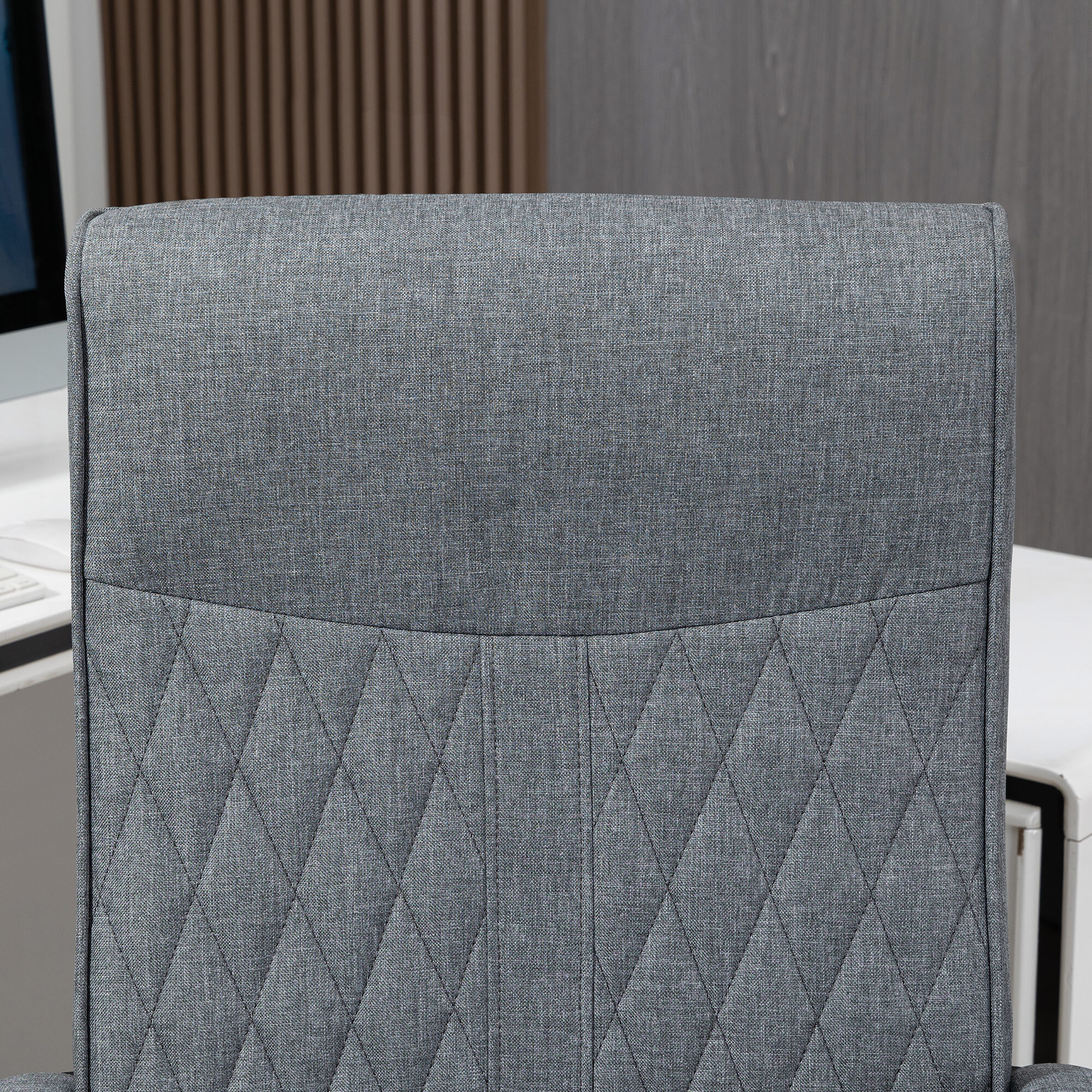 Silla de Oficina Giratoria Silla de Escritorio Basculante Tapizado en PU con Respaldo Alto y Altura Ajustable para Salón Oficina Carga 120 kg 65x72x102-112,5 cm Gris Oscuro
