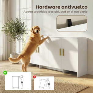 Aparador de Cocina, Armario de Cocina con 4 Estantes, 4 Puertas de Cierre Suave, Bordes Redondeados, Aparador para Comedor, Mueble para TV de 72 Pulgadas, 152x40x80 cm, Blanco