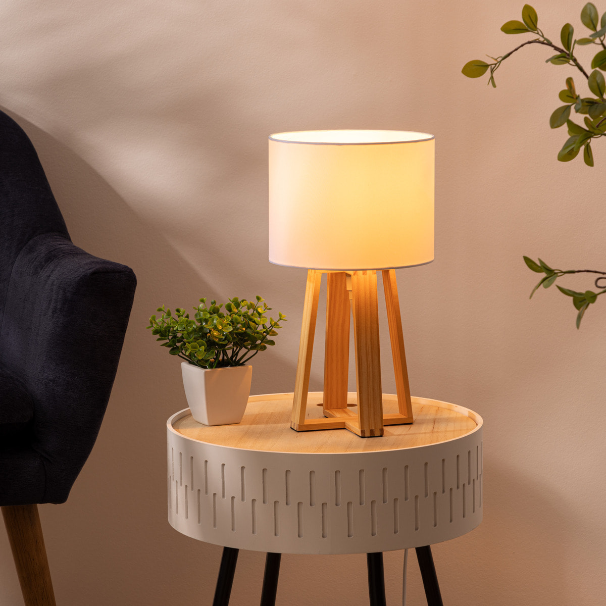 Lampe "Molu" - bois et blanc H35 cm