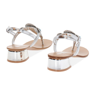Sandalo con tacco basso donna argento-blu
