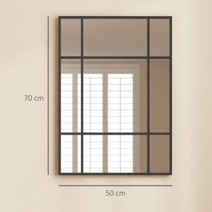 Espejo Rectangular de Pared, 70x50 cm, Espejo de Ventana con Marco de Metal, Decorativo para Salón, Dormitorio, Entrada