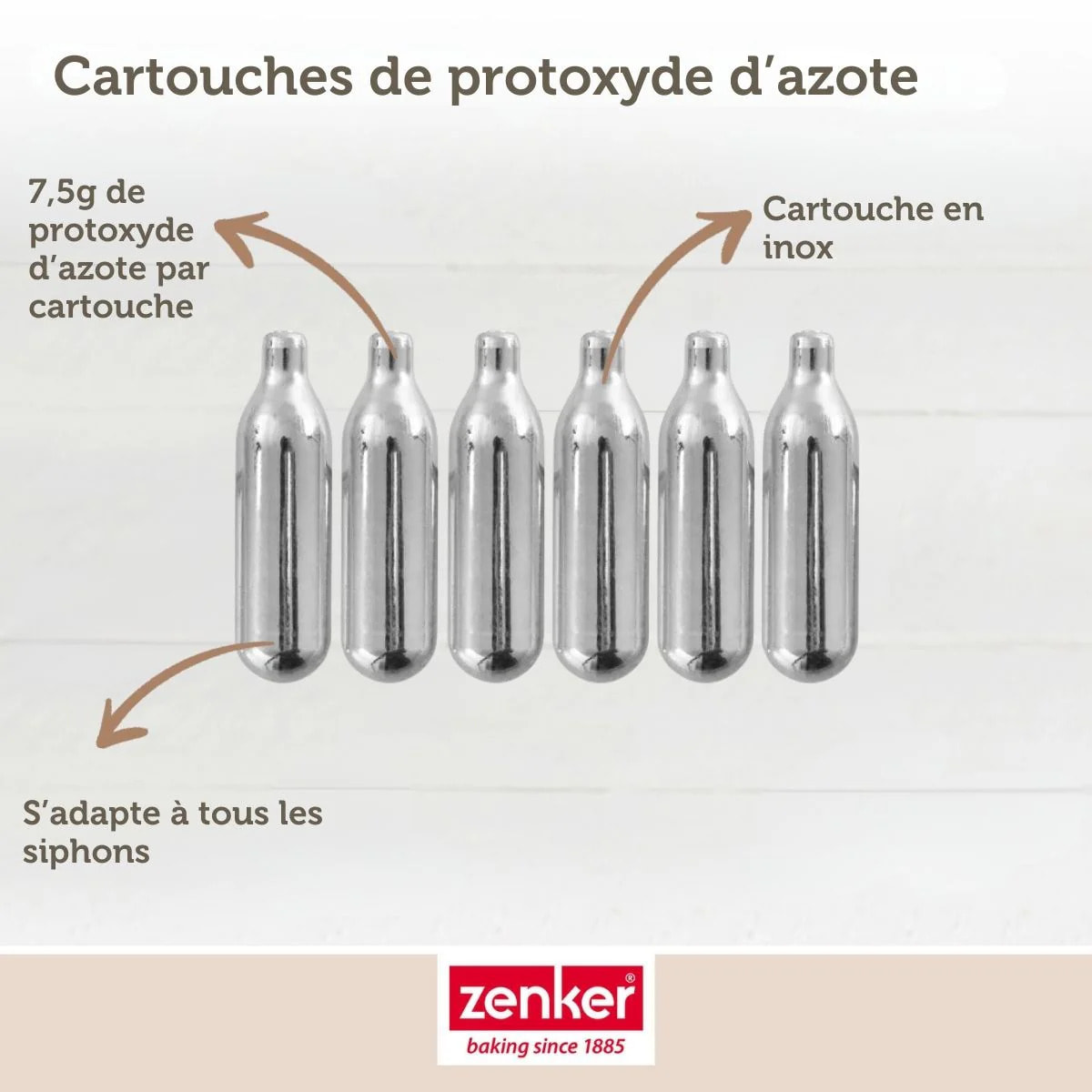 Lot de 6 cartouches de protoxyde d'azote pour siphon à Chantilly Zenker