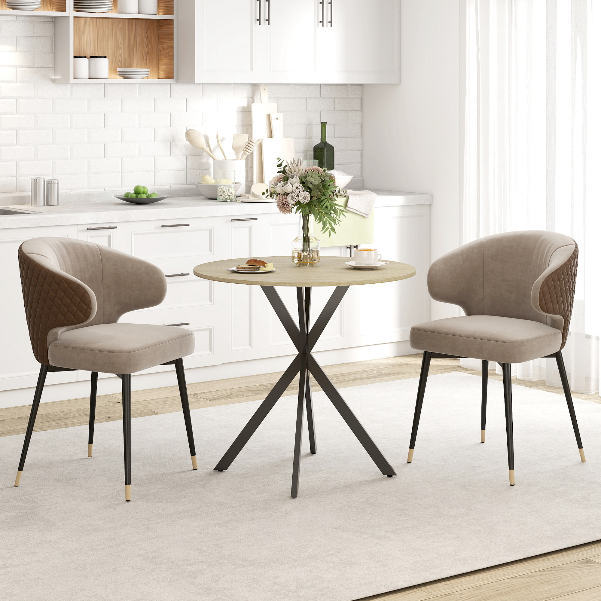 Table ronde bois 2 personnes dia. 80 cm style industriel piètement croisé acier noir