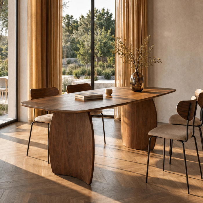 Table rectangulaire 6 places en bois contreplaqué et placage en noyer - Asma
