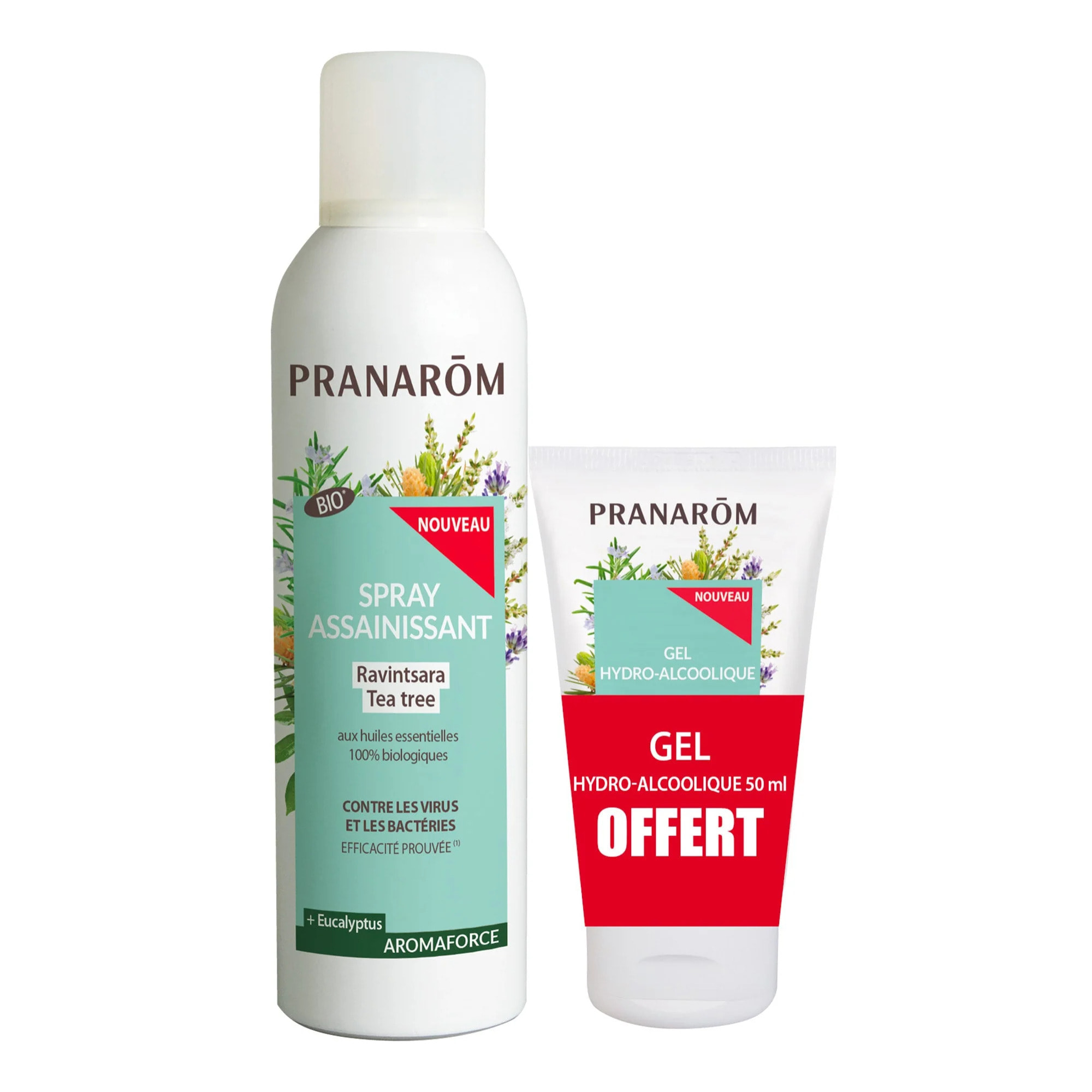 Pranarom - Duo pack spray assainissant & gel hydroalcoolique Ravintsara & Tea-tree - Bio - PROMO