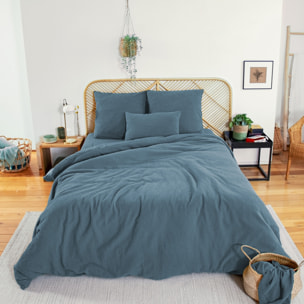 Parure de lit gaze de coton bleu foncé ALIX
