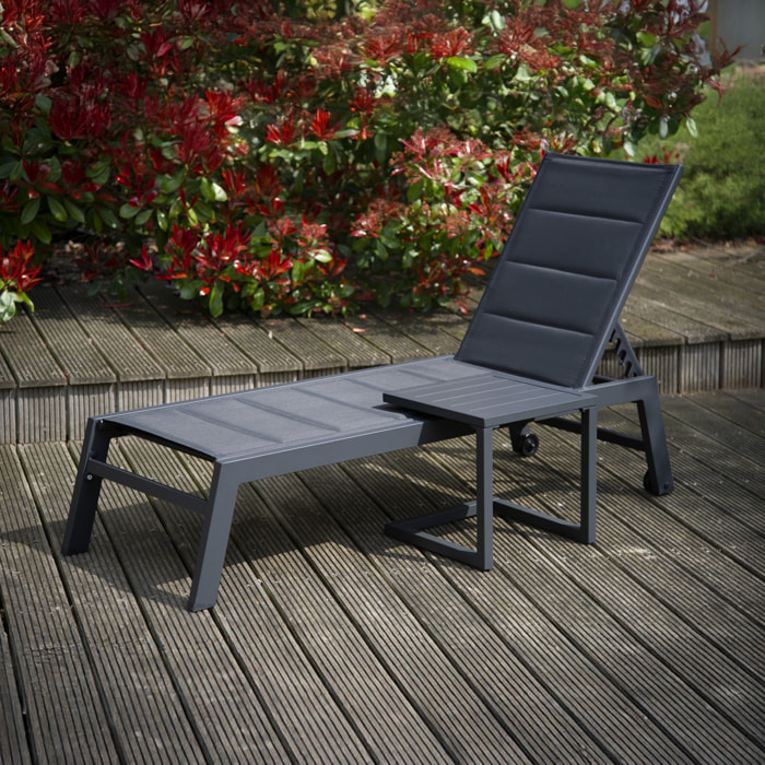 Set bain de soleil et table d'appoint BARBADOS en textilène gris - aluminium gris anthracite