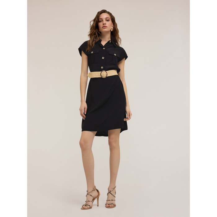 Motivi - Vestido camisero con bolsillos - Negro