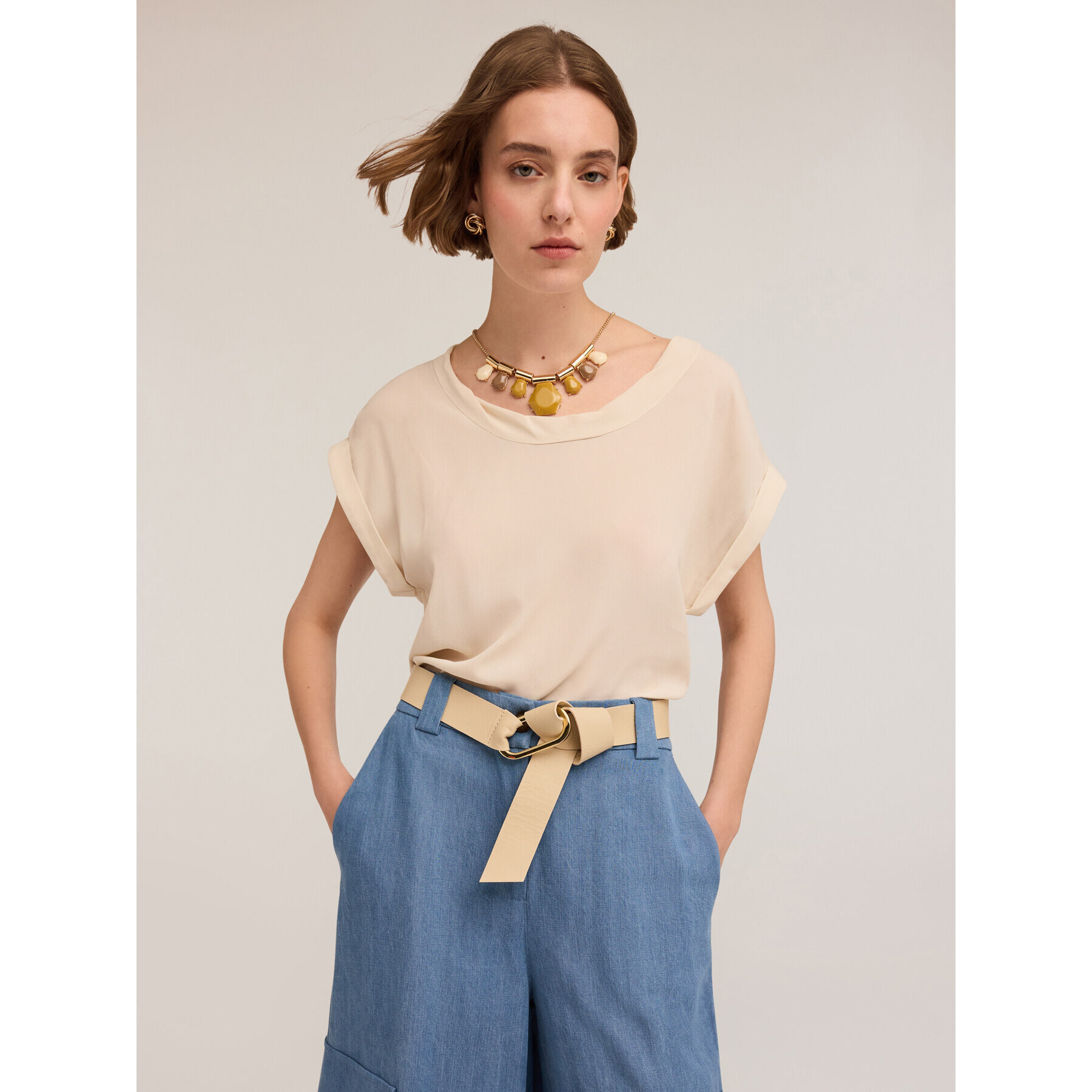 Motivi - Blusa con borde retorcido - Blanco