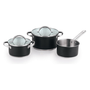 Set de 3 sartenes ø20ø24ø28cm aluminio forjado + batería de cocina 5pzs (2 cacerolas c/tapa + cazo) san ignacio