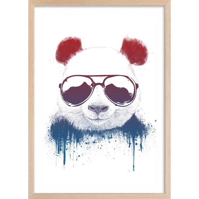 Affiche enfant panda Affiche + cadre en bois - Chêne