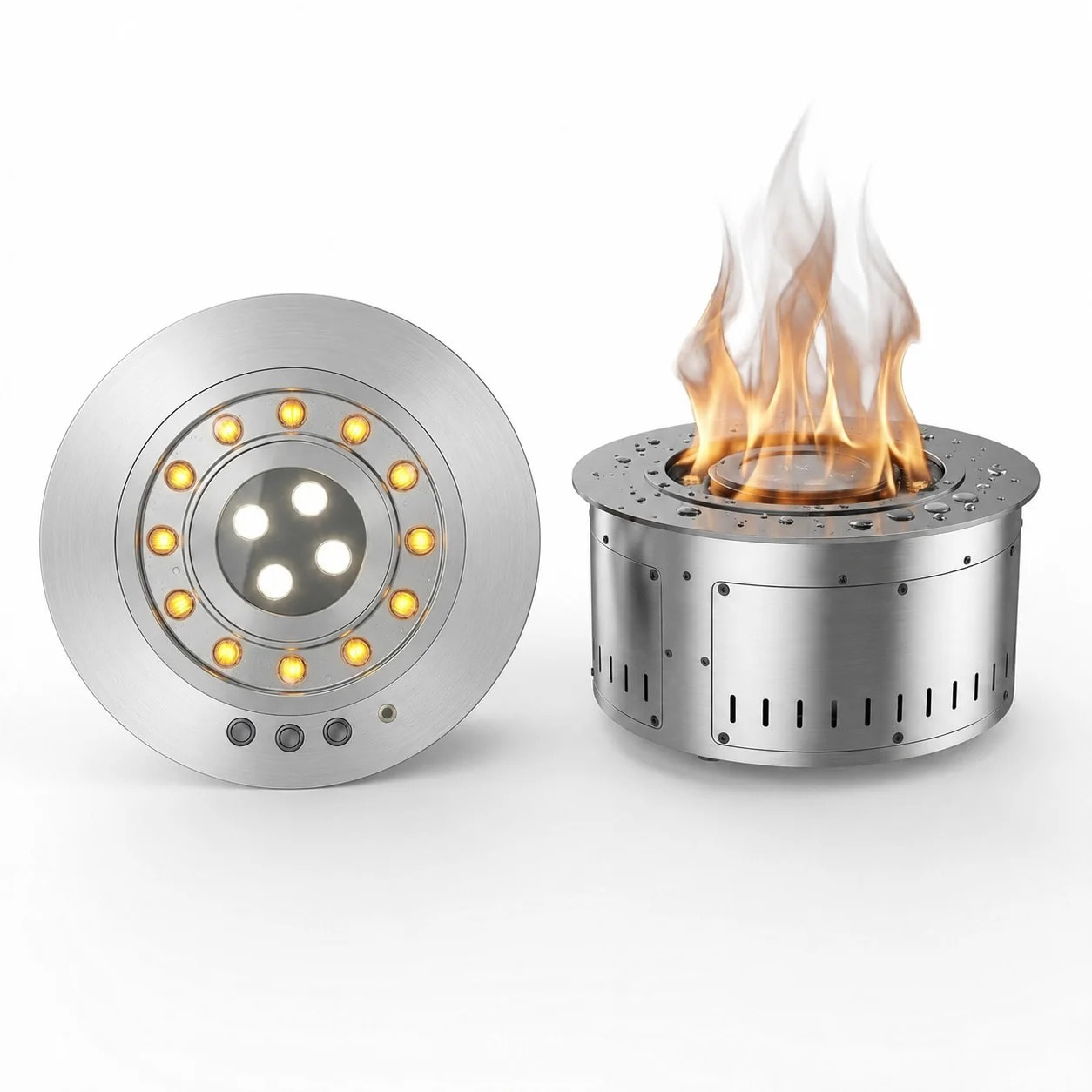 Round 3D 350 - Inserto Camino Decorativo ad Acqua Senza Calore Ø35x17 cm icon Effetto Fiamma a LED 3D