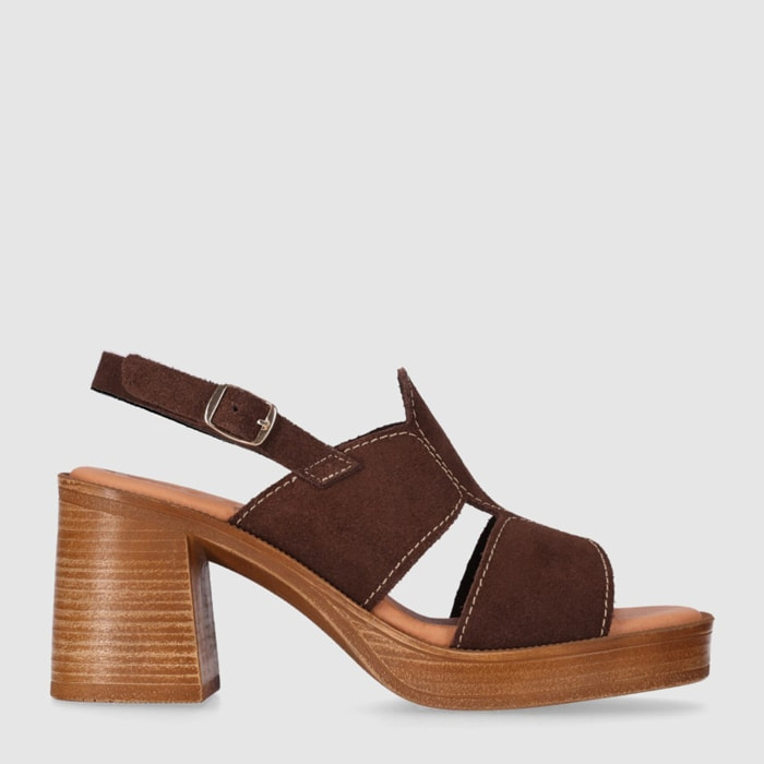 Sandalias de Serraje - Marron - Tacón: 8 cm