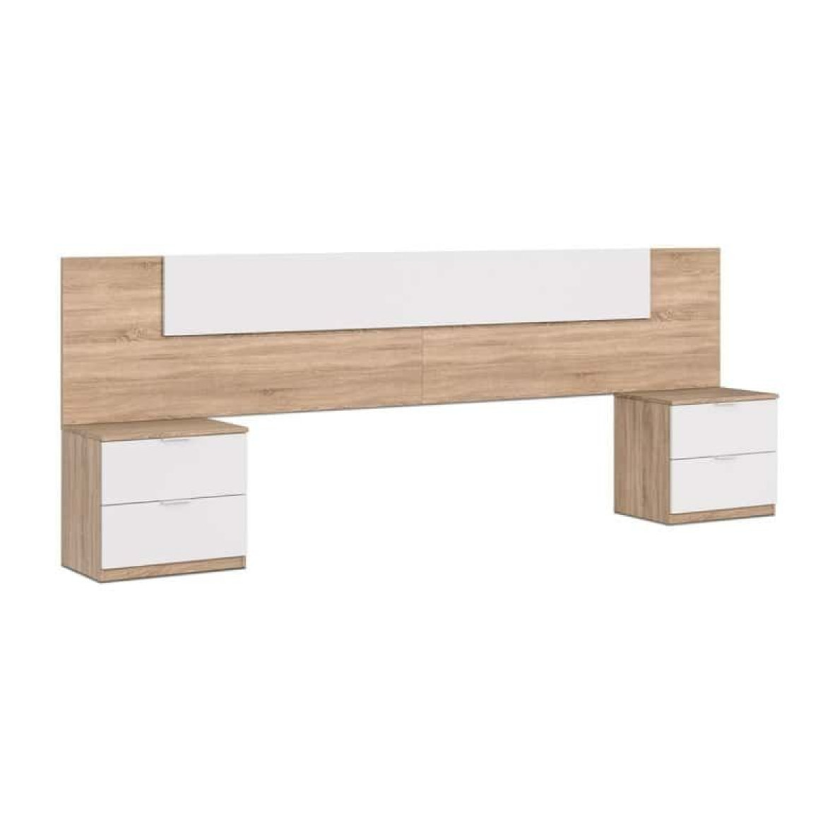 Cabecero para cama de 135-150 cm y 2 mesitas con cajones en blanco artik y roble canadian Luca Blanco Artik (Blanco Mate) - Roble Canadian