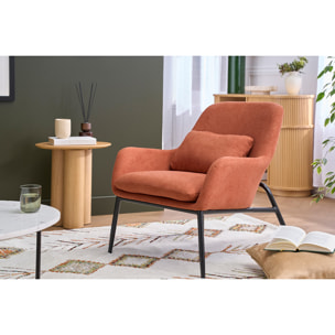 Fauteuil design en tissu effet velours terre brulée et métal noir MAXINE
