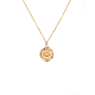 Collar Medallion Stones Rosa Acero Baño Oro