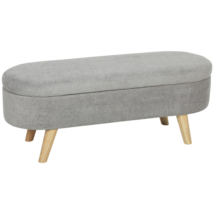 Banco Pie de Cama, Puff Almacenaje Tapizado en Terciopelo de Teddy con Patas de Madera y Asiento Acolchado, Banco de Almacenaje Ovalado para Dormitorio, Entrada, Pasillo, Gris Claro