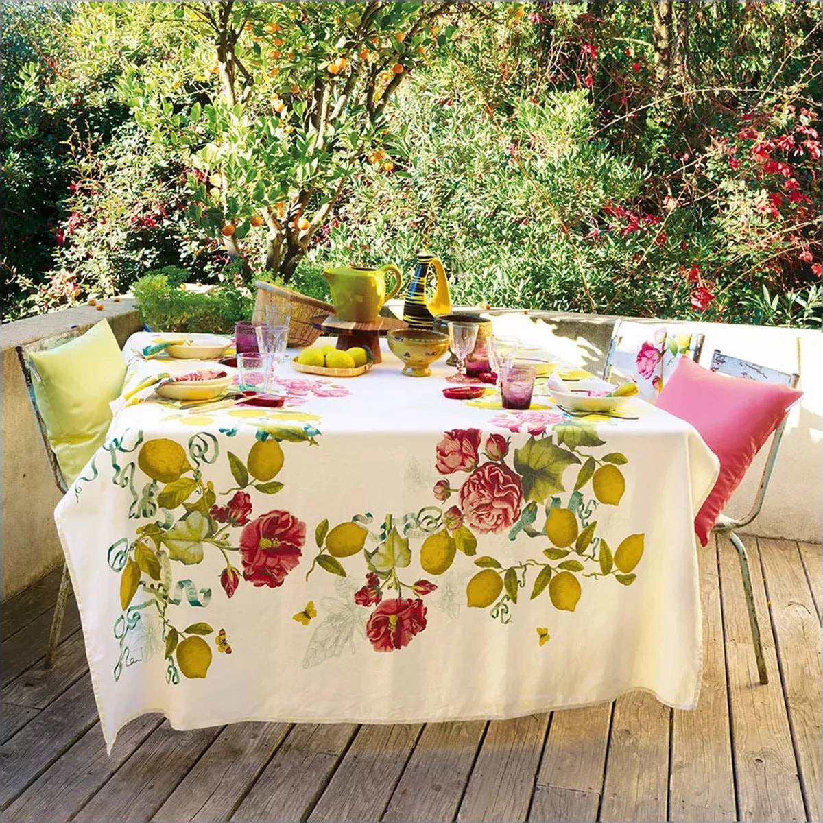 Nappe lin & coton lavé 190 g/m² imprimé multicolore Citrons de menton romance