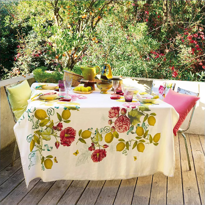 Nappe lin & coton lavé 190 g/m² imprimé multicolore Citrons de menton romance