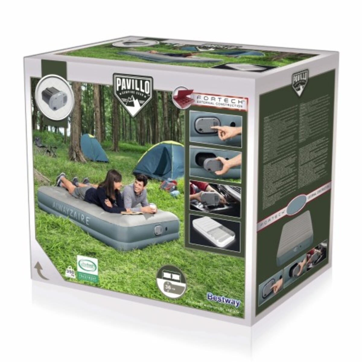 Bestway Matelas gonflable 2 personnes 203 x 152 x 36cm pompe AlwayzAire électrique gris