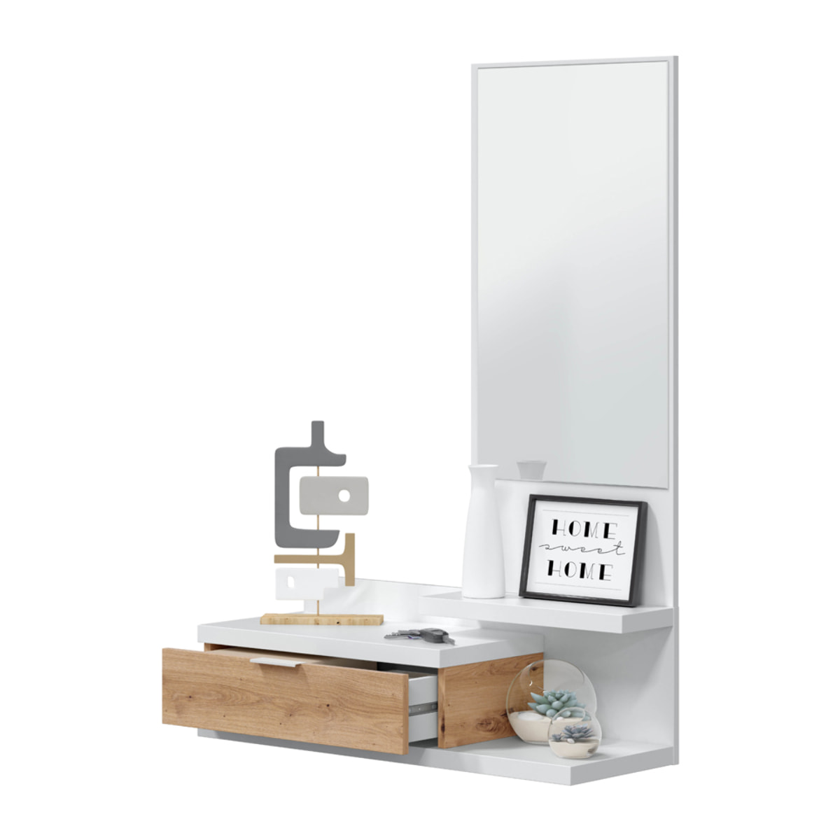 Mueble Recibidor Lia Cajón Y Espejo 116x81x29 Cm Roble Nodi Y Blanco Artik