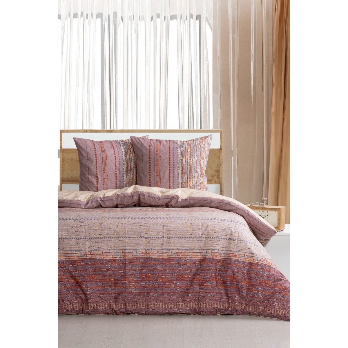 Housse de couette + taie(s) oreiller "Efonte Ocre" 100% coton imprimé.