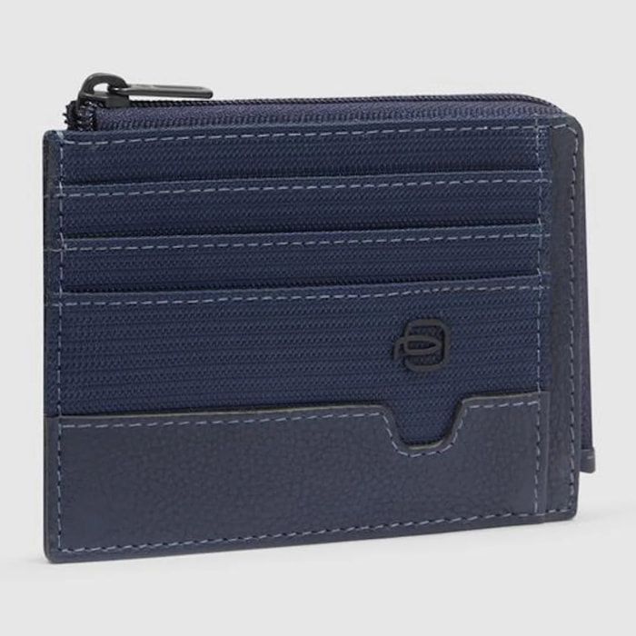 Piquadro Portamonete in pelle e tessuto riciclato con porta documenti e carte di credito con protezione RFID