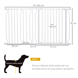 PawHut Cancelletto di Sicurezza per Cani Estensibile da 75-145cm, in Acciaio e ABS