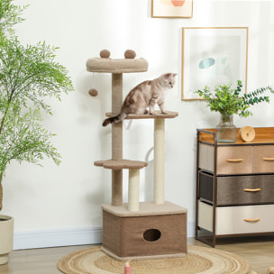 Árbol Rascador para Gatos Altura 133 cm Árbol para Gatos Torre para Gatos con Nido Plataformas Bola Colgante y Poste de Yute Café