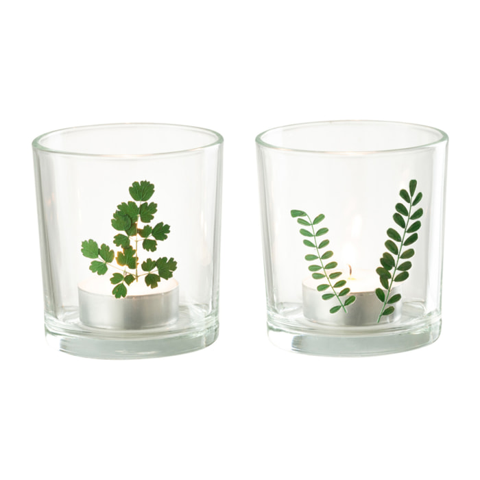 J-Line bougeoir Feuilles - verre - vert/transparent - small - 2 pcs