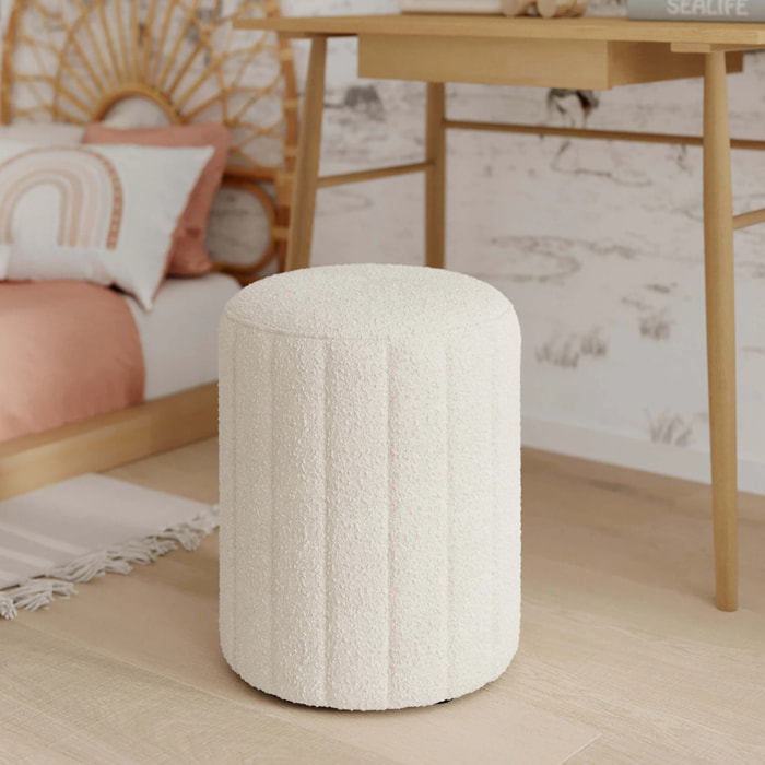 Pouf rond en tissu blanc bouclé - Eva