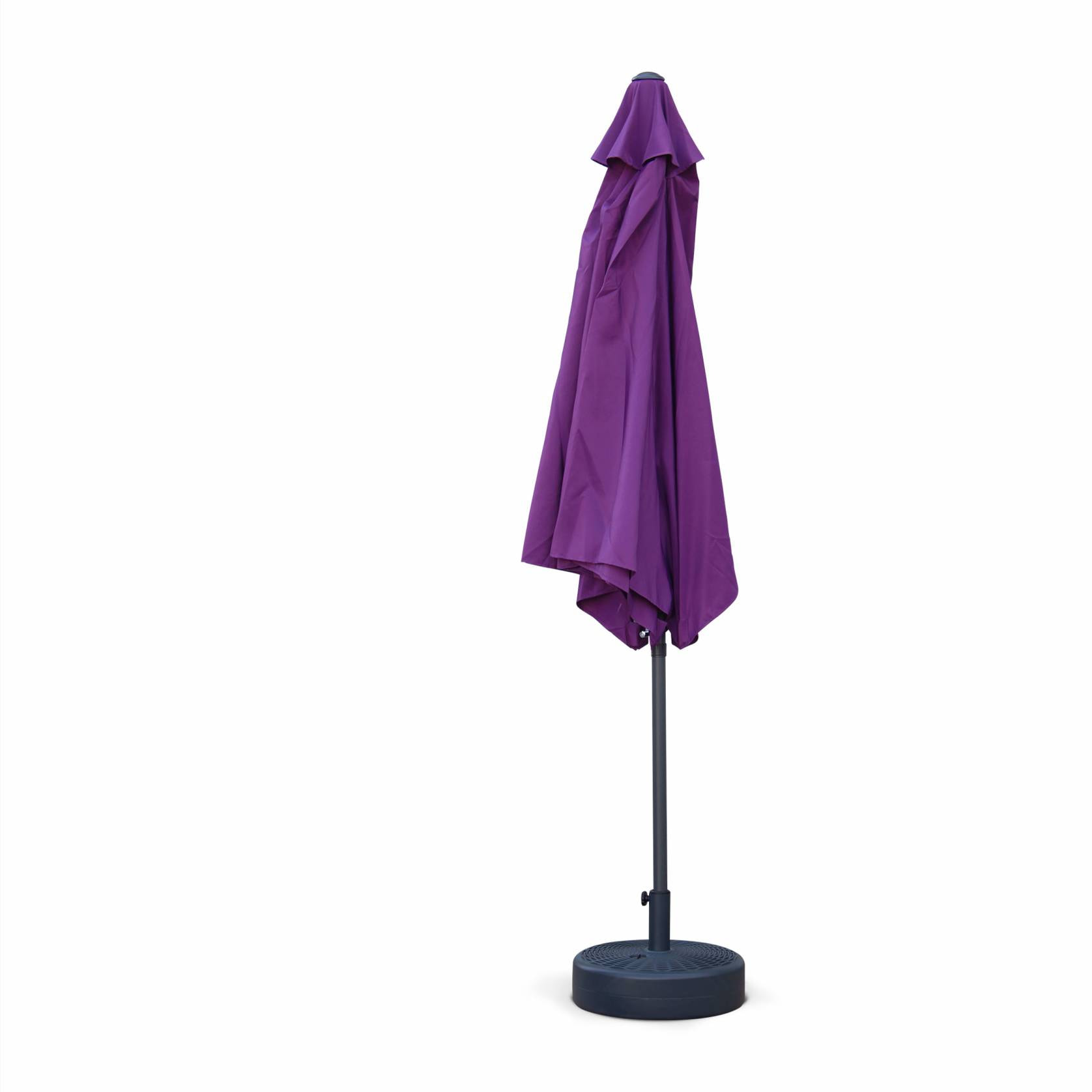 Parasol droit rond Ø300cm - Touquet Prune - mât central en aluminium orientable et manivelle d'ouverture