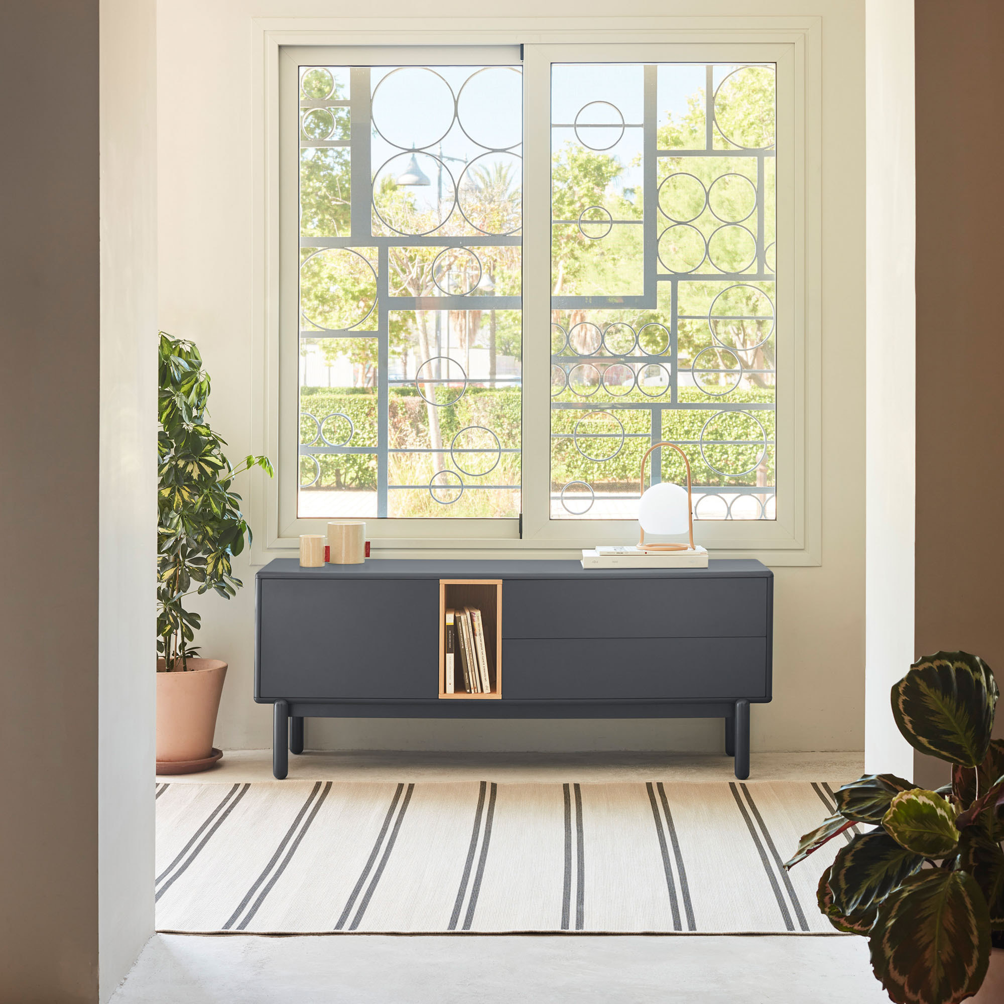 Mueble de televisión Corvo 1 puerta y 2cajones de 140cm gris antracita