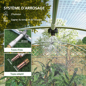 Serre de jardin tunnel 18 m² système d'arrosage intégré acier renforcé PE haute densité vert