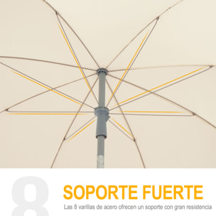 Sombrilla de Playa Diá¡metro Ø200cm con Techo Inclinable Poste Desmontable Crema