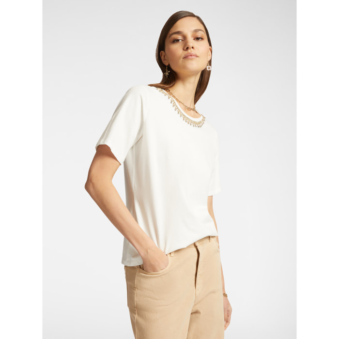 Elena Mirò - Camiseta bordada - Blanco