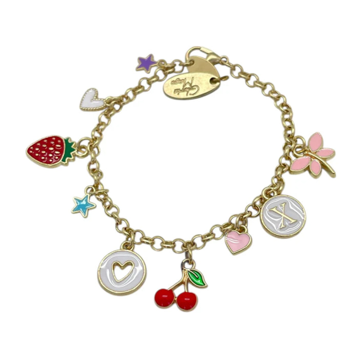 Pulsera charms multicolor latón en dorado