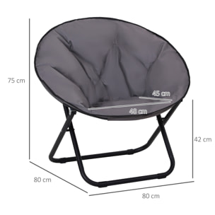 Silla de Luna Plegable Silla de Platillo con Asiento de Tela Oxford y Patas de Metal Carga 120 kg para Camping Playa Terraza Patio 80x80x75 cm Gris
