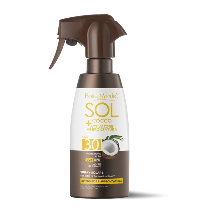 SOL Cocco + Attivatore di abbronzatura - Spray solare - intensifica l'abbronzatura - con latte di Cocco e Lumipod(TM) - water resistant - protezione alta SPF30