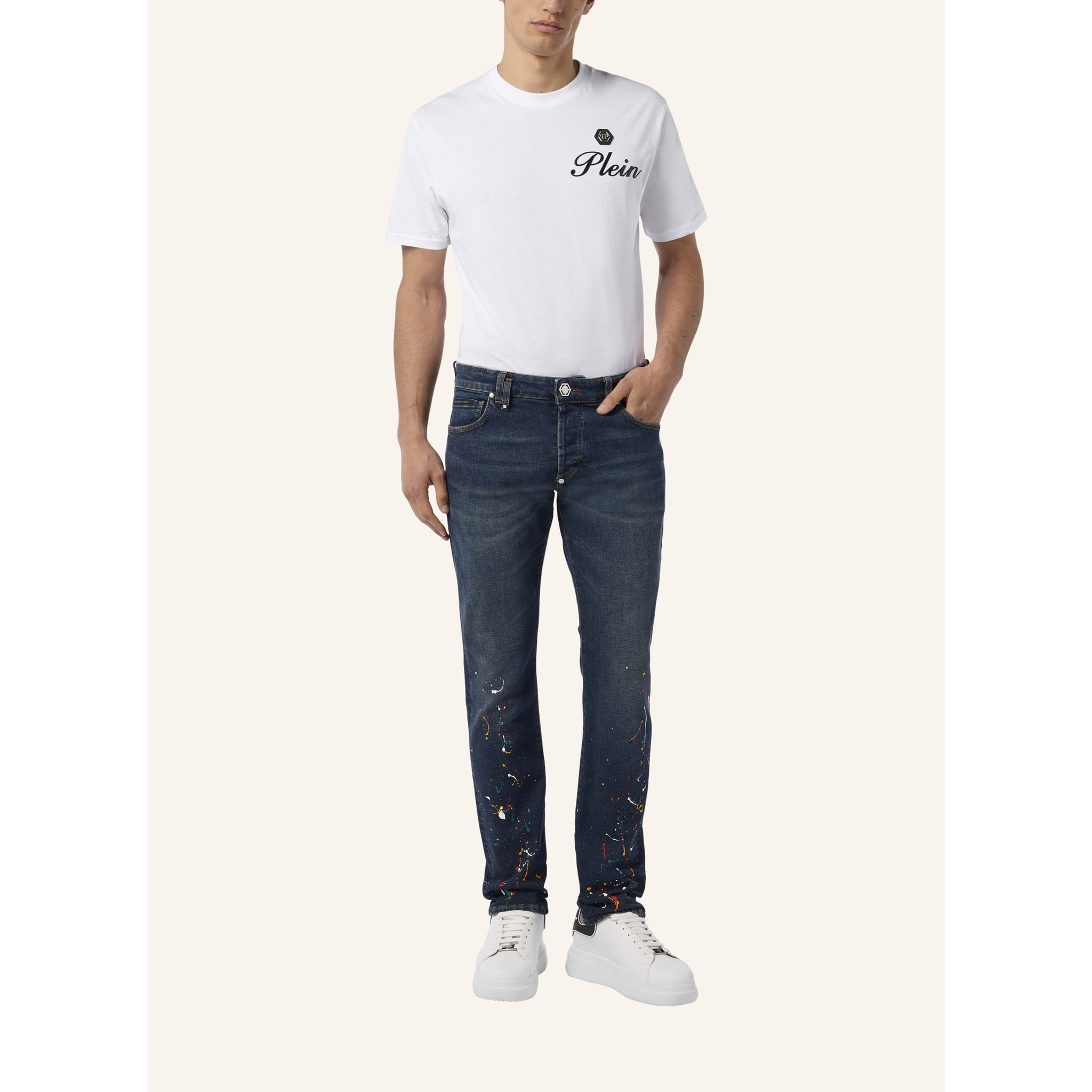 PHILIPP PLEIN Super Straight Cut Jeans Paint